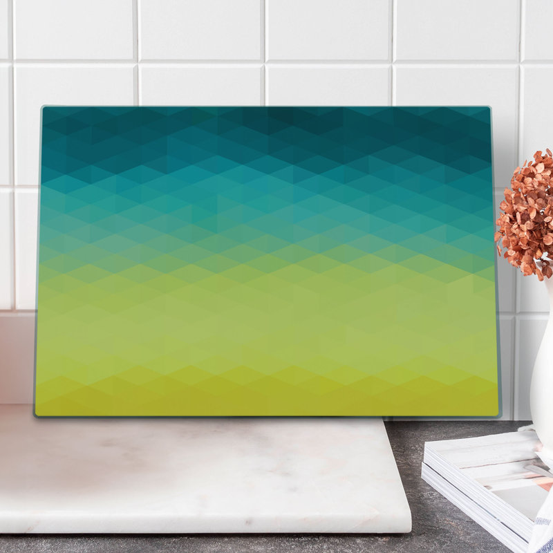 Ambesonne Aqua Ombre Cutting Board Large Size Polygonal Color Changes Multicolor