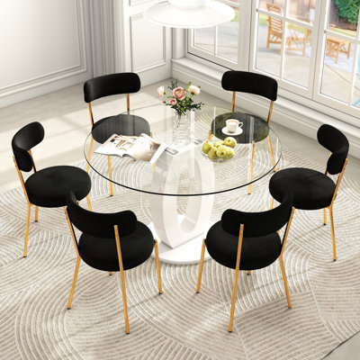 47''High Gloss Round Pedestal Dining Table Set