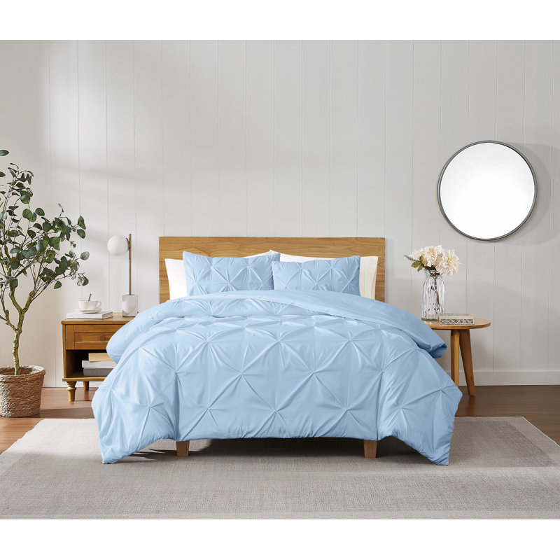 Ensemble d'édredon très plissé bleu ciel, Très grand + 2 très grandes taies décoratives, Bleu ciel
