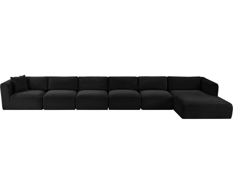 Canapé modulaire en L Carmean Performance, 4 sans accoudoirs, 1 méridienne, 1 coin, Tissu velours côtelé texturé noir