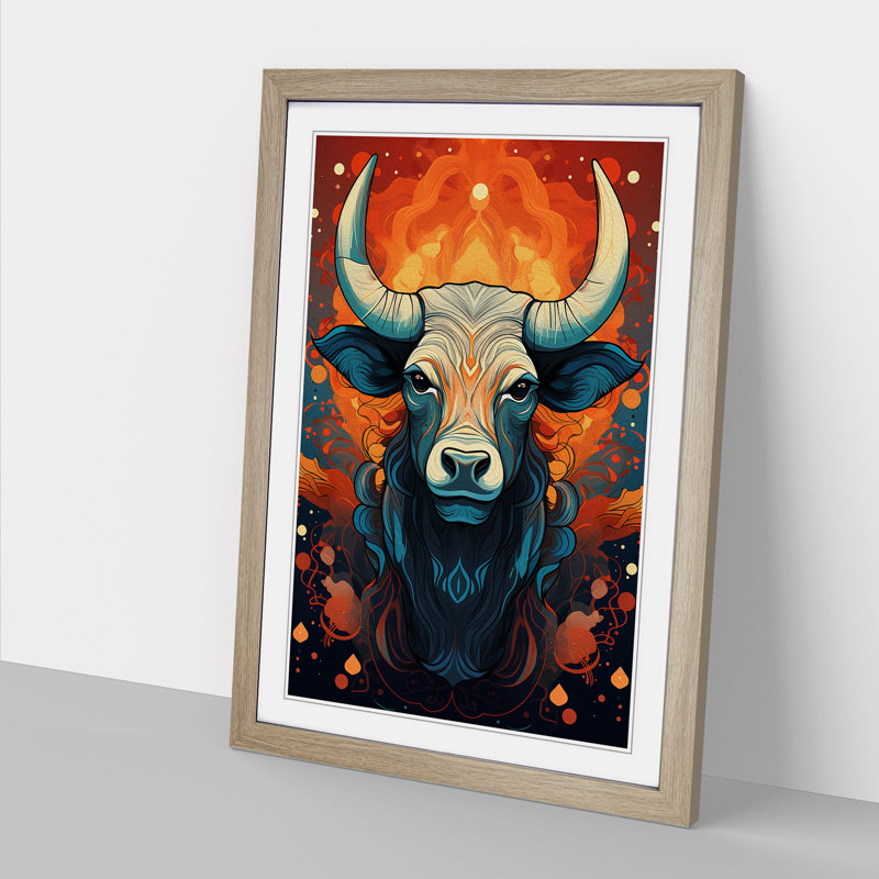 Taurus Zodiac Colour Field No.2 - Single Picture Frame Print on Wood, Oak Framed, 64cm H x 46cm W