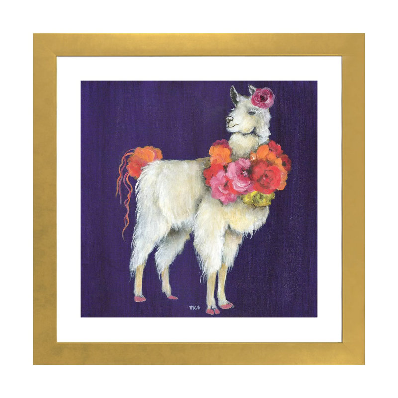 Fleurs de lama - reproduction d'art, Papier encadré doré, H 24 po x l 24 po x P 1 po, Blanc