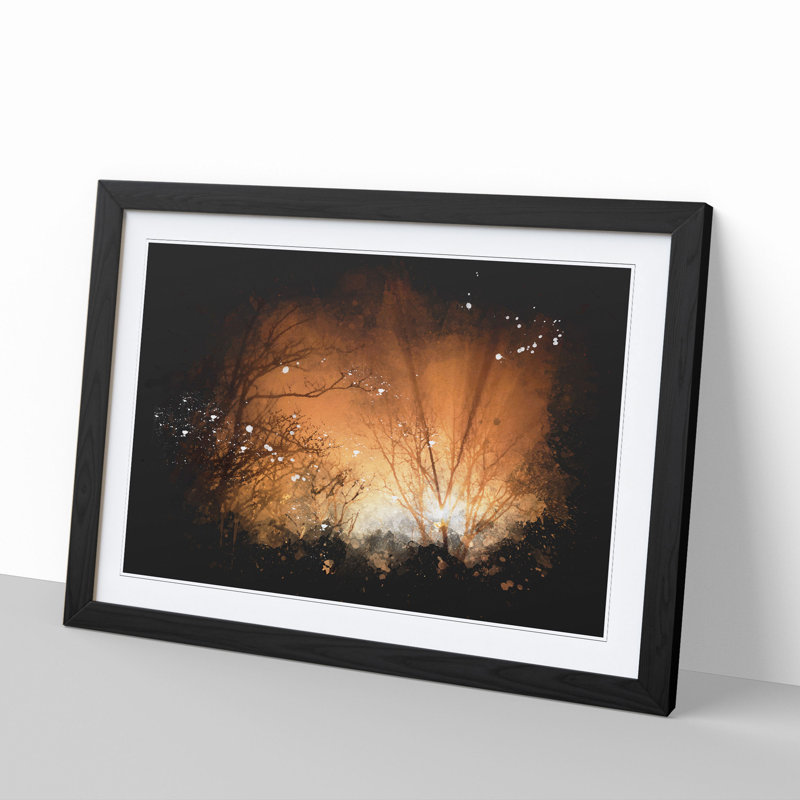 Sun Rays Through the Trees Paint Splash - Picture Frame Graphic Art, 48cm H x 65cm W x 2cm D, Black