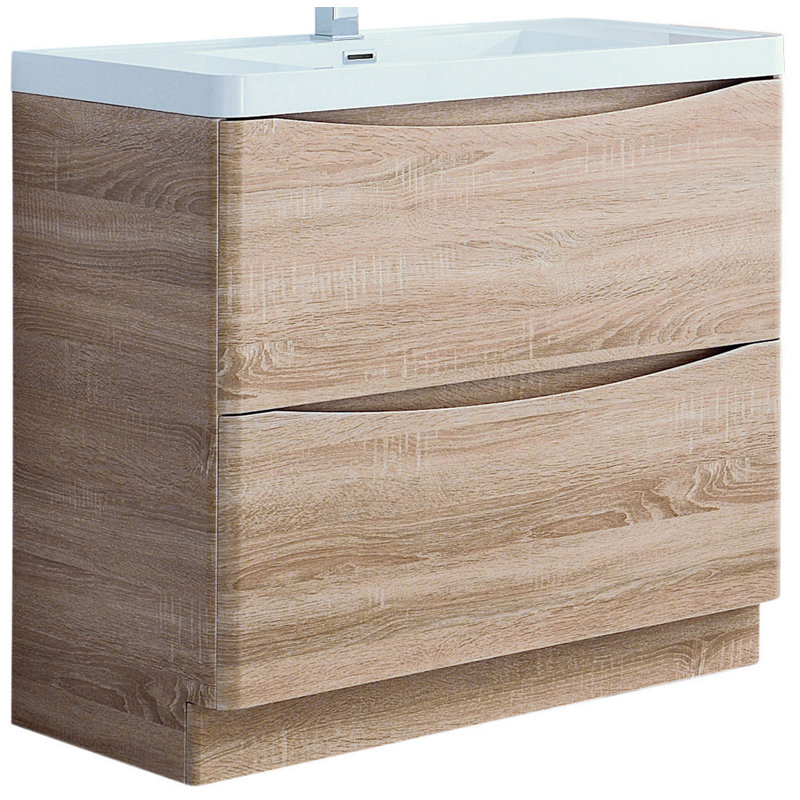 Stanhope 900mm Single Bathroom Vanity with Semi-Recessed Resin Basin, Light Oak