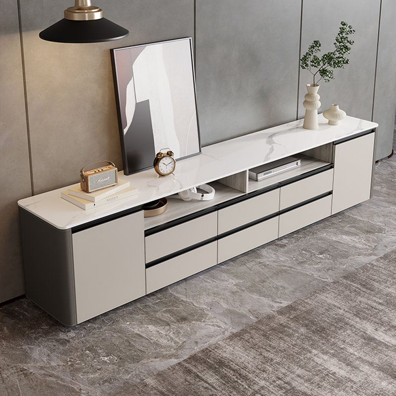 Meuble télé haut de style crème du plancher au plafond, Gris / gris blanc, 86.61"