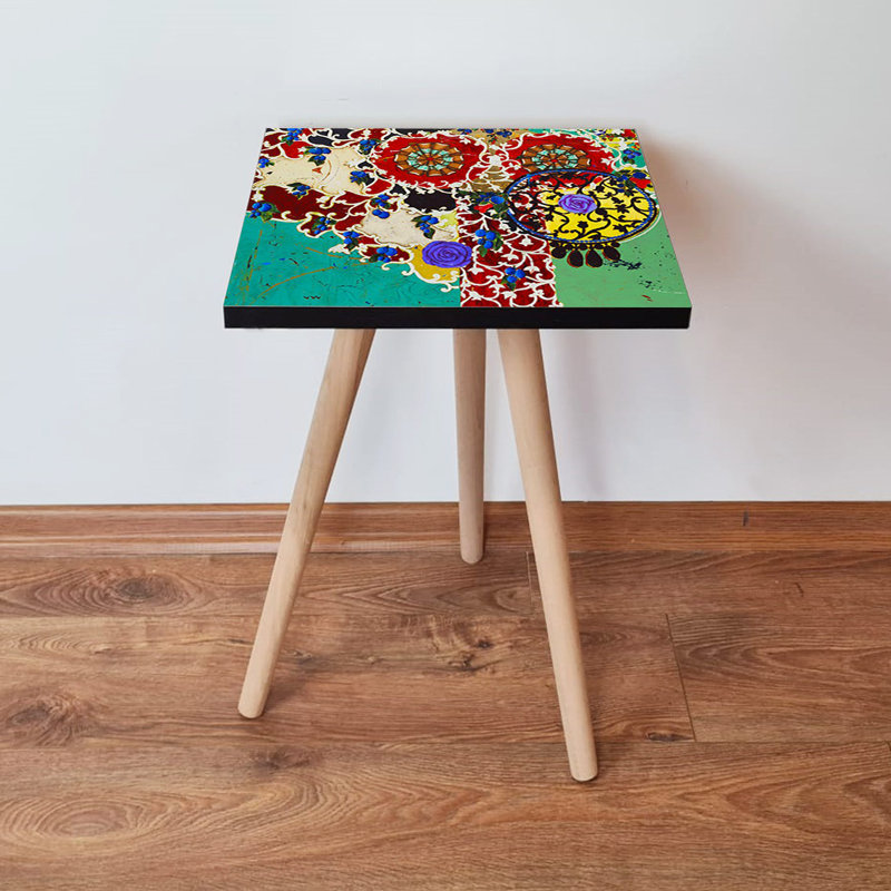 Stylish Side Table, Abstract Design, 13.8 x 16.5 x 13.8 inches | 100% MDF with Beech Wood Legs, Thickness: 0.7 inches | Perfect for Living Room or Bedroom, Modern and Functional Decor Solution