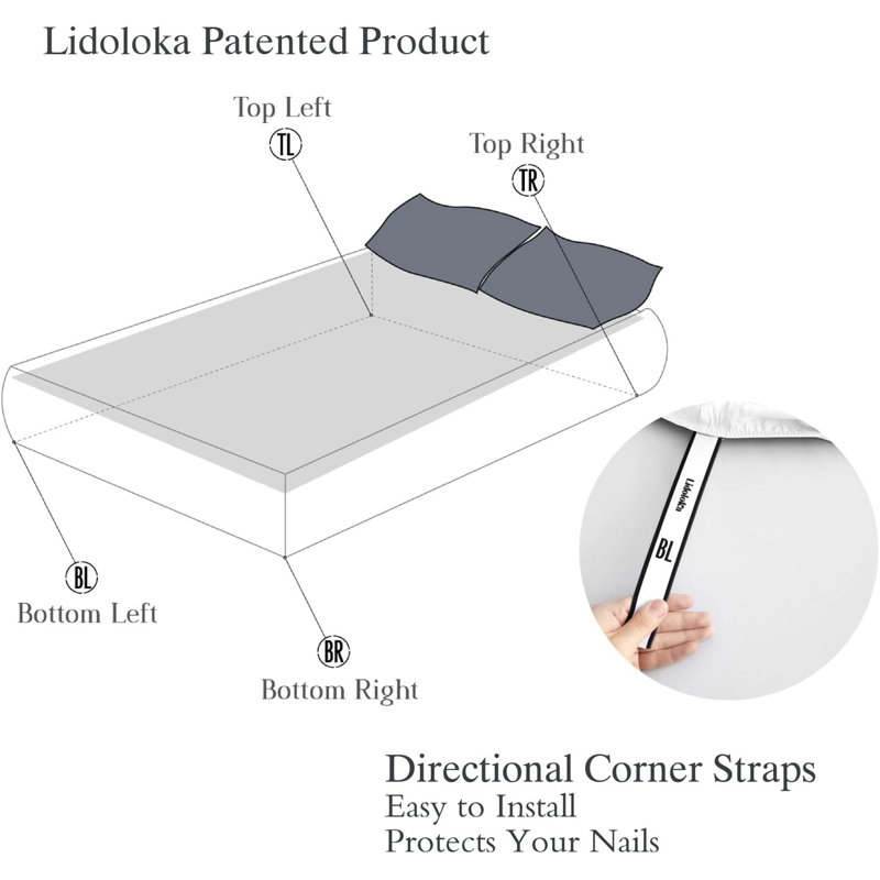 Cooling Silky Striped Sheet Set With Corner Straps, 100% Rayon from Bamboo Bed Sheets, Queen, White