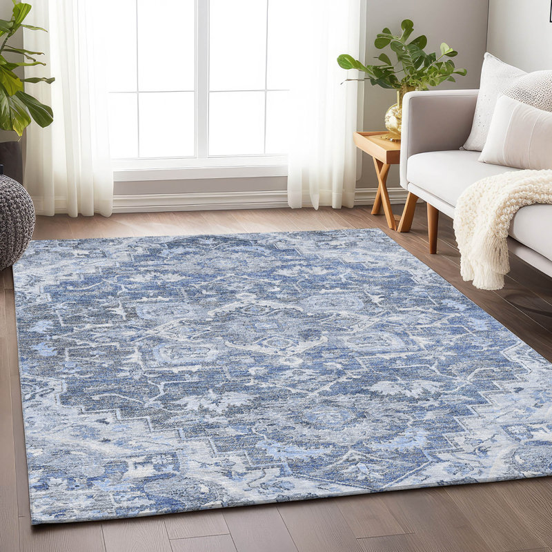 Tapis en denim de qualité supérieure lavable à la machine Prisco, Rectangulaire 3 pi x 5 pi