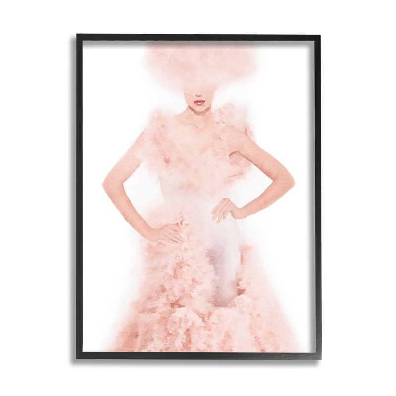 «Pink Fluffy Fashion Gown», impression graphique, Giclée encadrée noir minuit, H 20 po x l 16 po x P 1,5 po