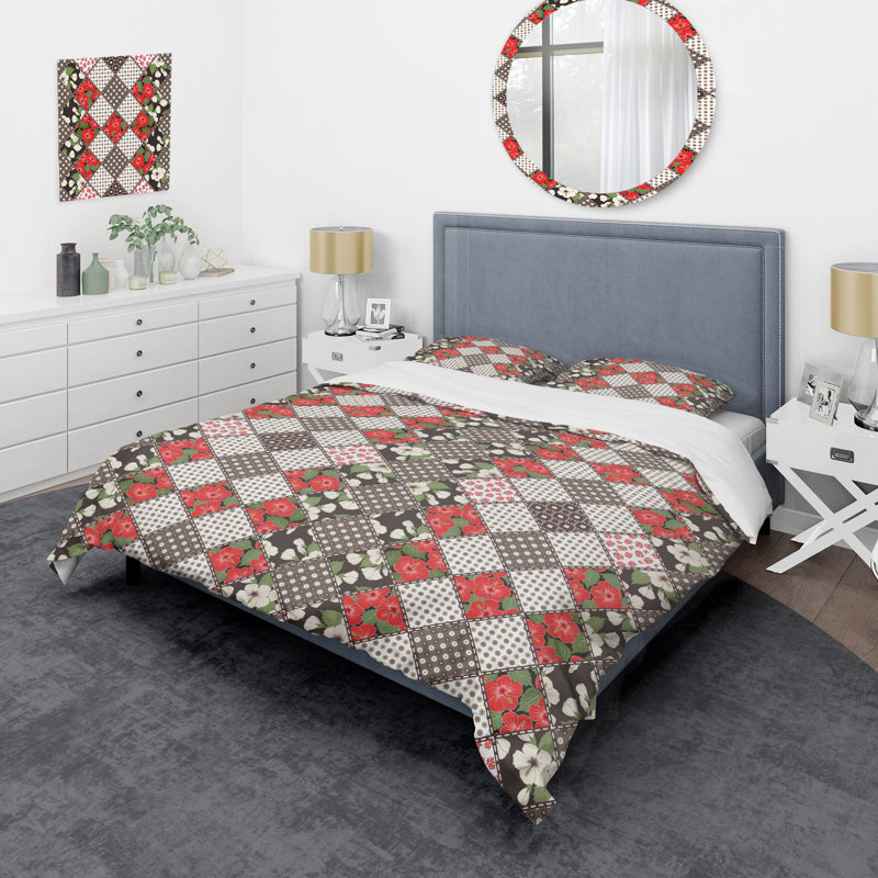 Red Creative Patchwork - Ensemble de housse de couette abstrait - Polyester microfibre