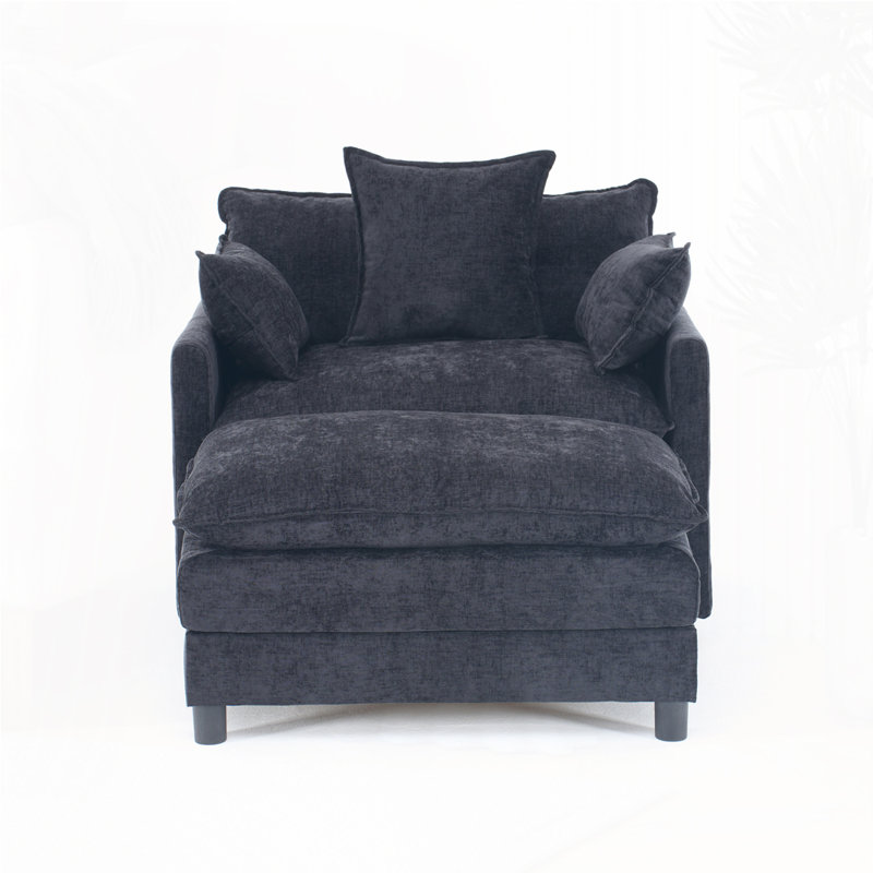 Fauteuil en chenille avec repose-pieds, Noir