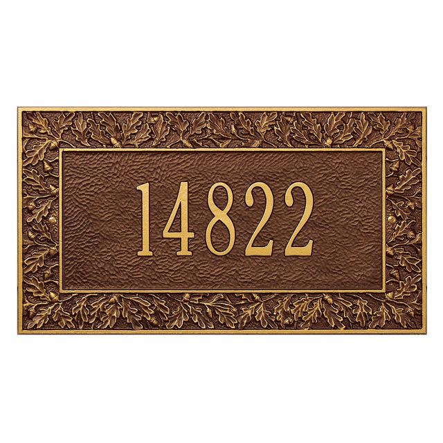 Plaque d'adresse murale 1 ligne Oakleaf, Cuivre antique, Oui
