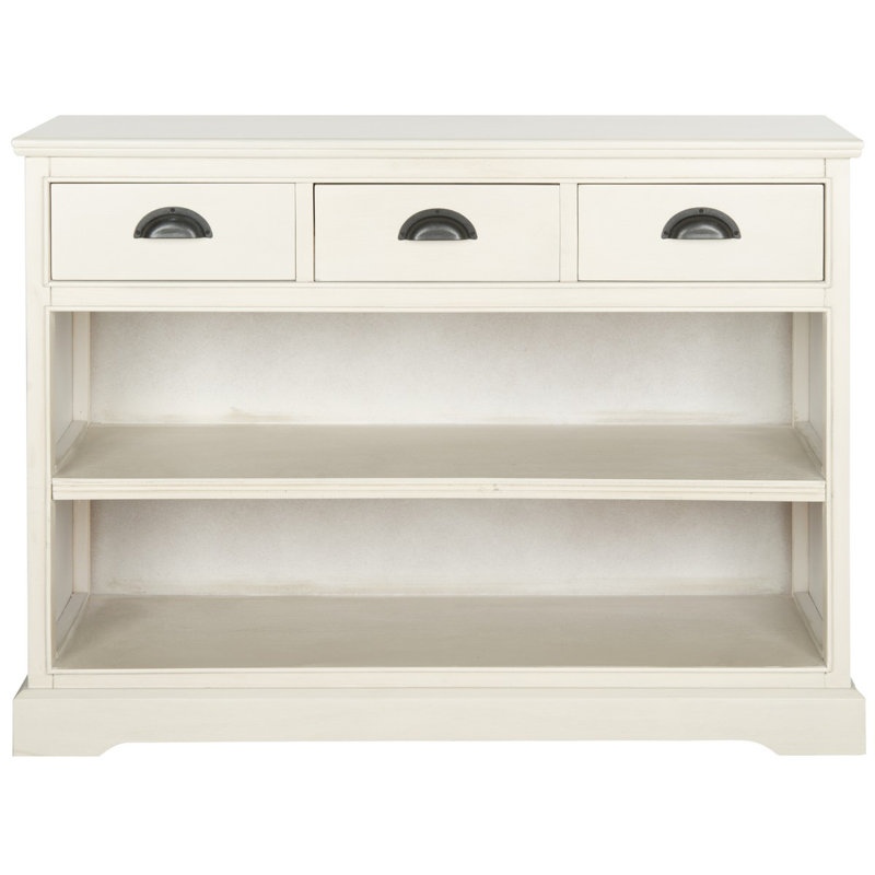 Bibliothèque l 39,2 po en bois de pin durable - unité de rangement à 3 tiroirs avec 2 tablettes ouvertes , Blanc coquillage