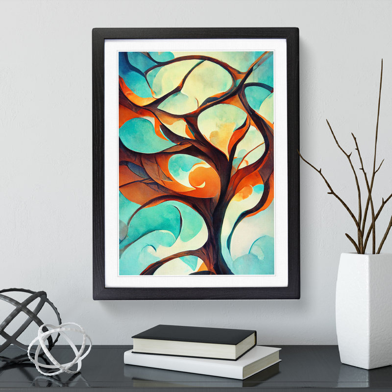 XV1022-4739X Tree Abstract Art No.2 - Print, Black Framed, 36cm H x 27cm W, White