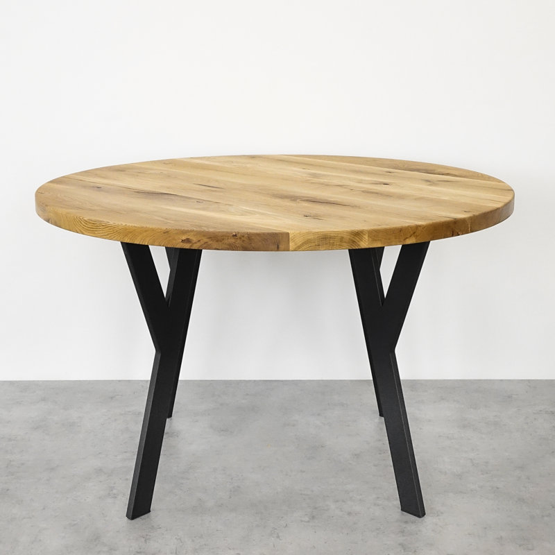 Abi Oak Round Solid Wood Top Metal Base Dining Table, H75 x L80 x W80cm
