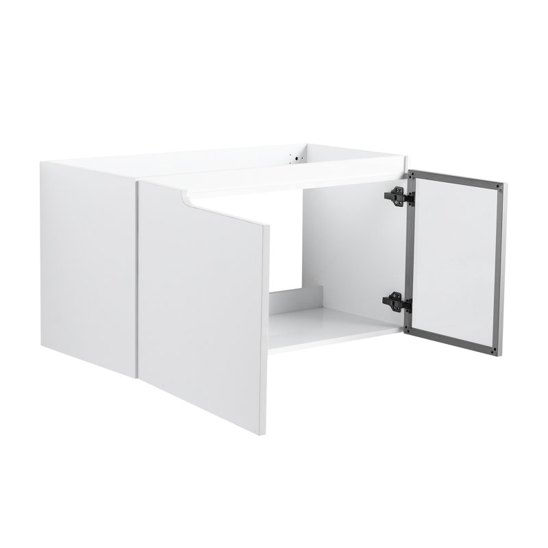 Meuble-lavabo 36 po blanc brillant avec 1/2 porte en verre gris, fonction de fermeture en douceur, contreplaqué à personnaliser - lavabo non inclus 2 portes modernes, meuble-lavabo, demi-porte