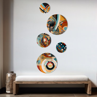 Décoration murale géométrique moderne en métal orange et bleu