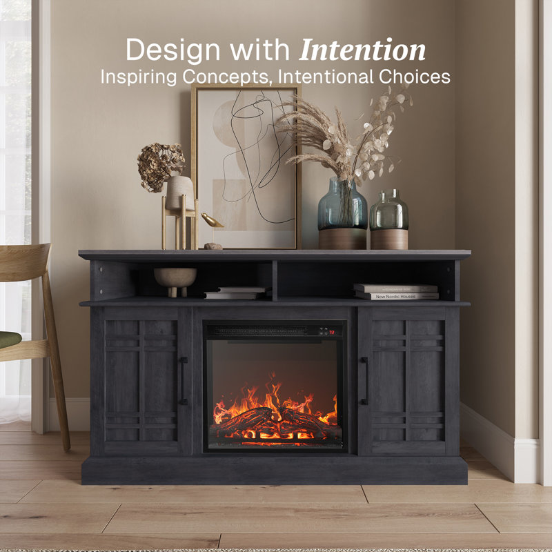 Katalayah 50" Media Console TV Stands with Electric Fireplace, Dark Gray, 46.81"