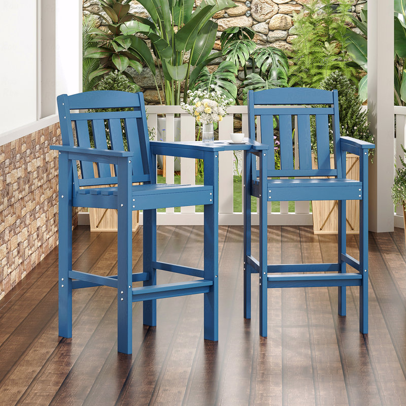 Tall Adirondack Chairs Set Of 2, HDPE Adirondack Bar Stools With Connecting Tray, Bar Height Adirondack Chair Patio Barstool, Ideal All Weather Tall Patio Chair For Balcony, Poolside, Backyard