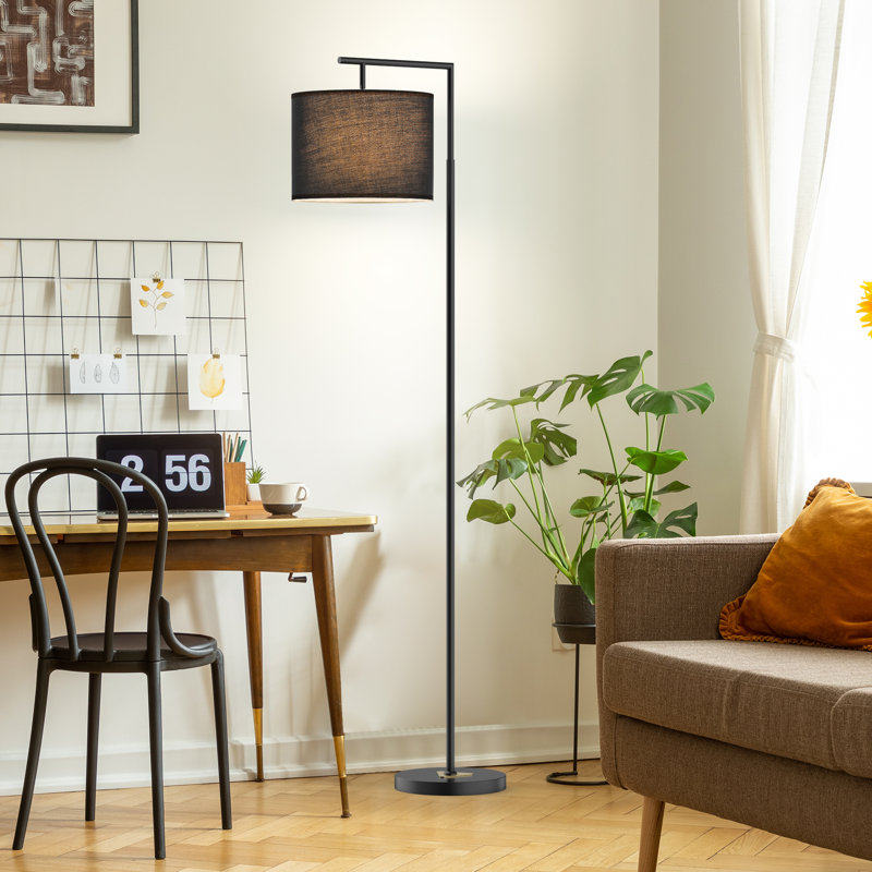 Hogsett 64'' Arched Floor Lamp with Remote and Bulb for Living Room, Bedroom, Black