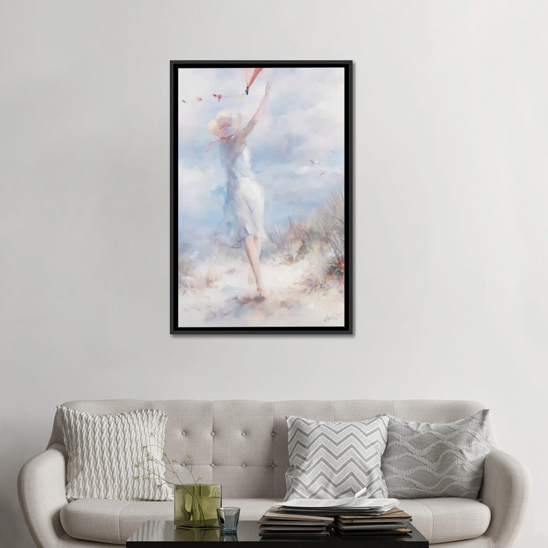 « fly a cerf », impression sur toile, H 26 po x l 18 po x P 1,5 po, Toile avec cadre noir, Blanc