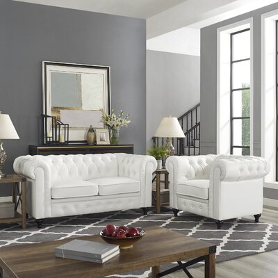 Arlis 2 Piece Living Room Set PU Leather Chesterfield Button Tufted Couch Set with Loveseat and Arm Chair -  Canora Grey, 35452D0855D948069644FA2EA7415018