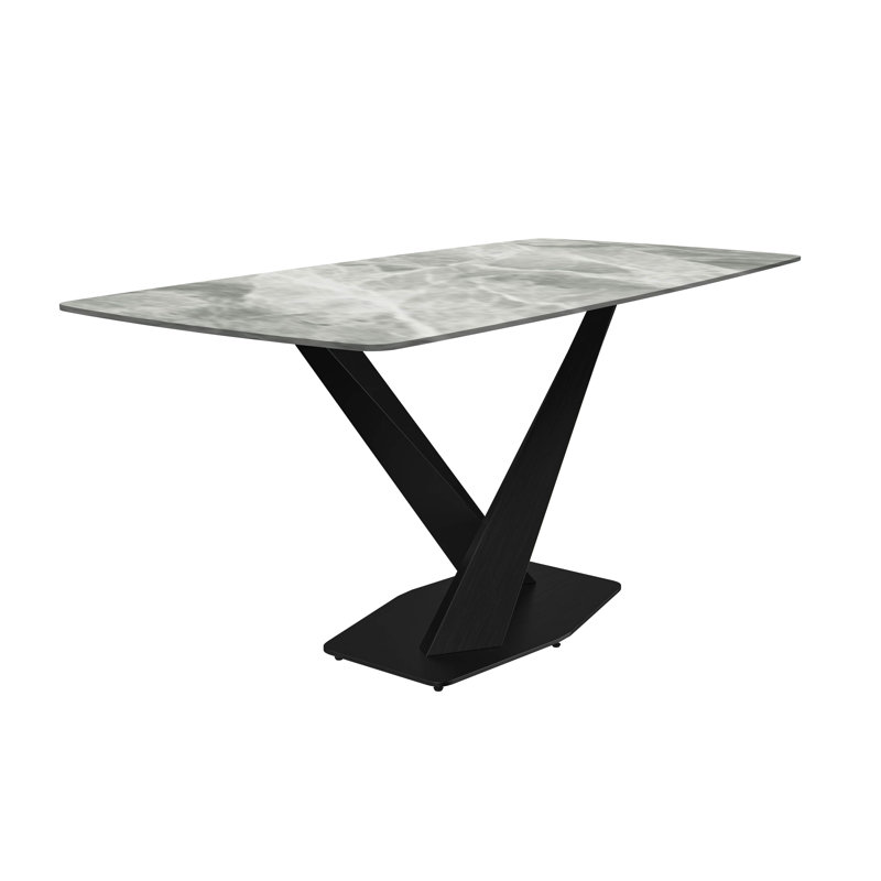 Kivah Metal Base Dining Table, 62" W x 31.5" L, Light Gray