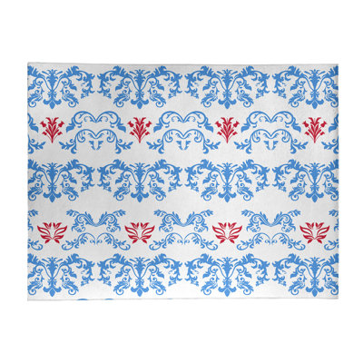 Tapis damassé blanc / bleu