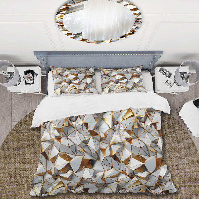 Ensemble de housse de couette en marbre - Gold And White Marble Opule I, Housse de couette simple + 1 taie décorative stan