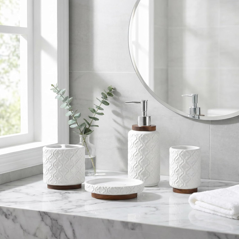 Four piece bathroom accessory set