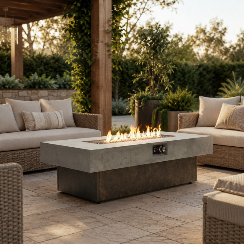 Table de foyer d'extérieur au propane 50 000 BTU avec pieds réglables pour patio et cour arrière