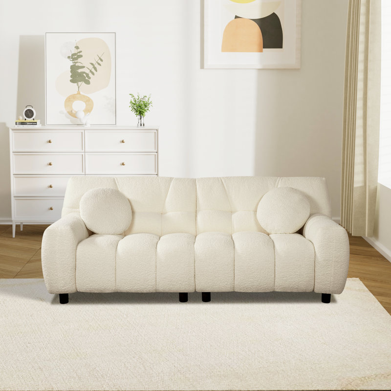 73'' Tufted Sofa Couch Plush Loveseat Sofa, White