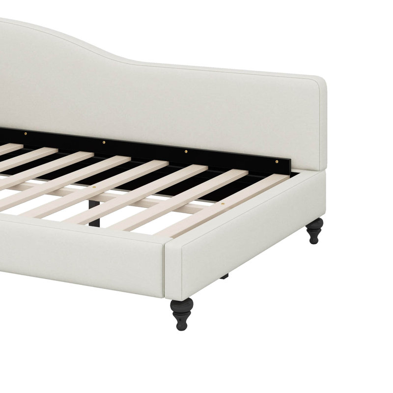 L-Shaped Linen Daybed With Solid Wood Legs, Beige, Full/Double