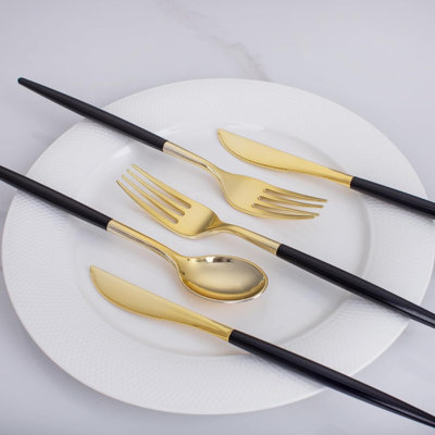 60 Pcs Gold Silverware Set,Heavy Duty Black and Gold Plastic Silverware Include