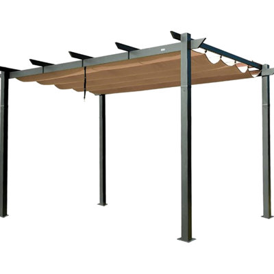 Pergola d'extérieur avec auvent - Structure en aluminium gris foncé pour barbecue, fête, mariage. , Abat-jour rétractable. Convient au patio, à la cour, à la terrasse, au jardin en aluminium et au pavillon. Une fête parfaite. Conception murale à