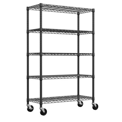 Heavy - Duty 5 Tier Vertical Wire Shelving Unit For Multiple Spaces, Black, 17.7" D X 47.2" W 75.6" H, Adjustable Shelf Height Metal With Rotatable Wheels Home Office, Pantry And Kitchen, H