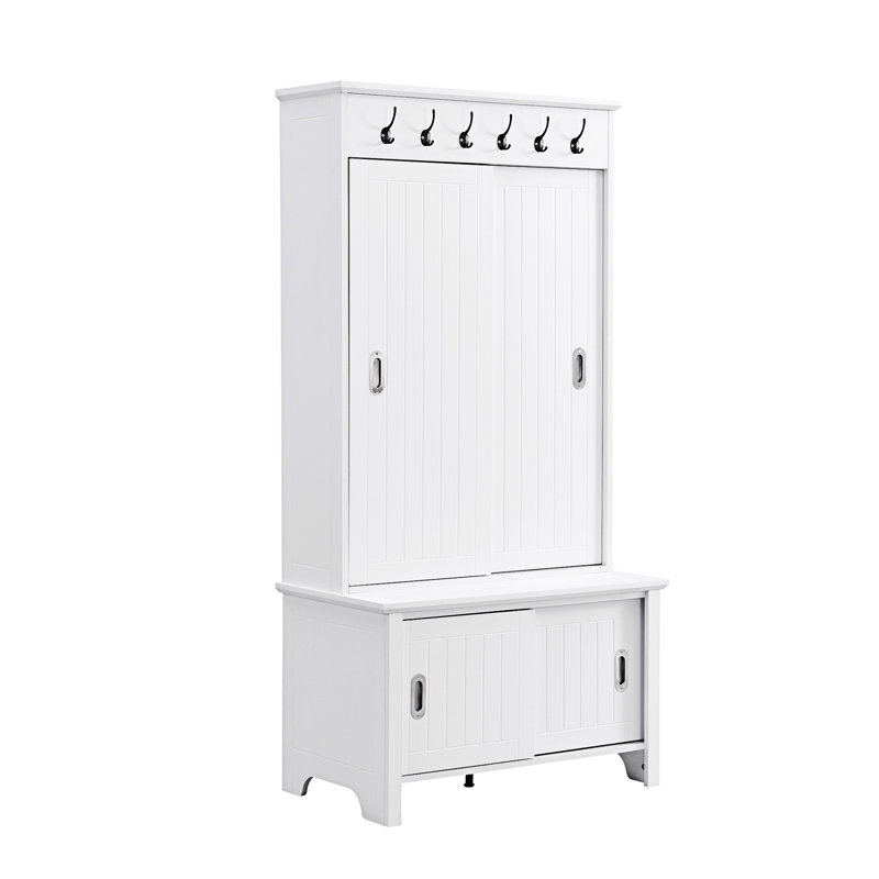Armoire à chaussures en bois avec banc de rangement et tablettes pour les vestibules, Blanc
