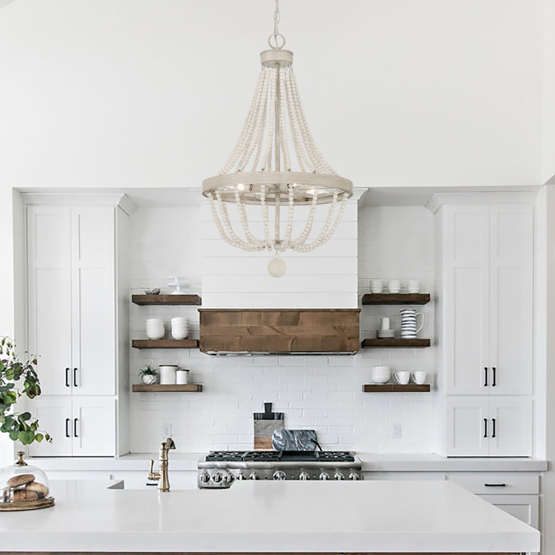 Chrisha 16'' W 4-Light Dimmable Steel Chandelier, Ivory Wash