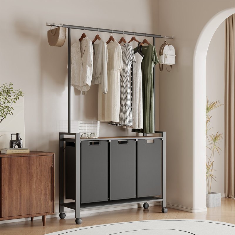 Trieur à linge à 2/3 sections avec barre de suspension, sacs à linge amovibles