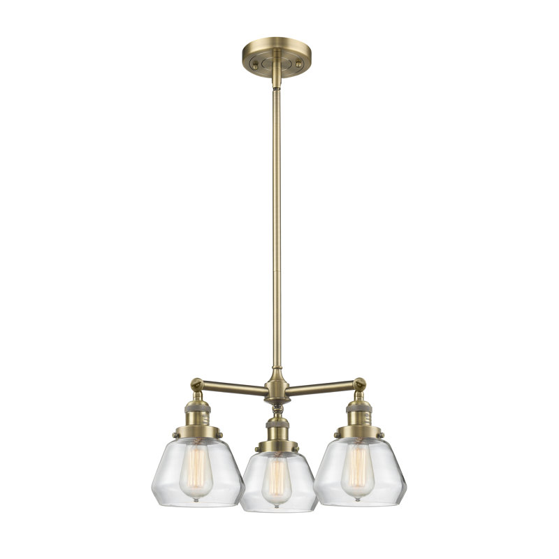 Lustre 3 lumières à abat-jour Chill, Transparent, Laiton antique, Ampoule DEL rétro de 3,5 watts