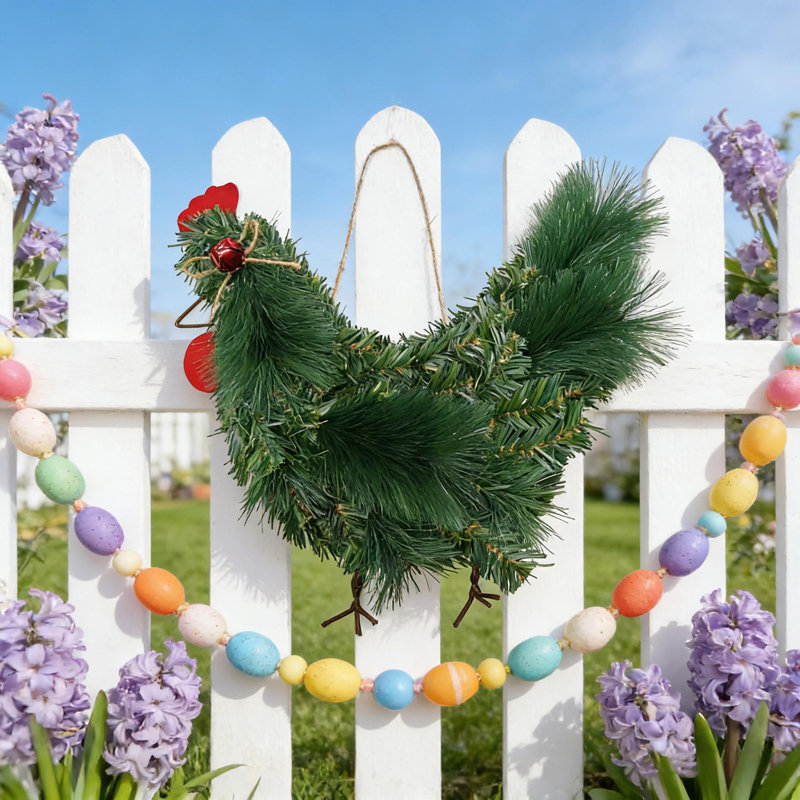 Easter Chicken Shaped Wreath Suitable For Front Door Hanging Window Display Or General Spring Decoration Features Green Leaves