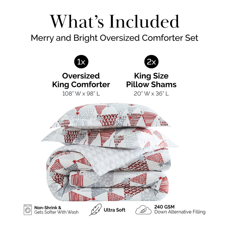 Literie réversible Southshore Fine Linens Merry and Bright, en microfibre doublement brossée 100 g/m², idéale pour les fêtes. Comprend une couette et deux taies d'oreiller King (taille King/California King).
