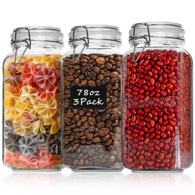 Airtight Glass Canister Set Of 3 With Lids 78Oz Food Storage Jar Square - Storage Container With Clear Preserving Seal Wire Clip Fastening
