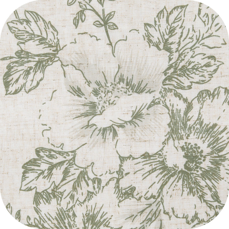 Linen Blend Pinch Floral Curtains with Hooks Curtain Pair, 40" W x 96" L, Pleated Green