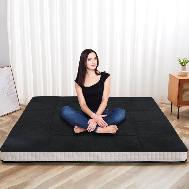 Paoli Japanese Floor Mattress, 4" Thick Sherpa Fleece Futon Mattress, Roll Up Sleeping Pads, Reversible and Portable Folding Foam Floor Bed Tatami Mat