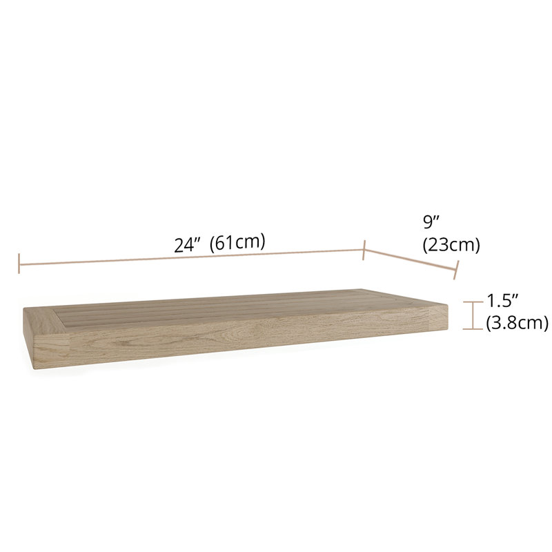 36" Moa Mist-Shield Floating Gray Teak Wall Shelf, 1.5" H x 24" W x 9" D