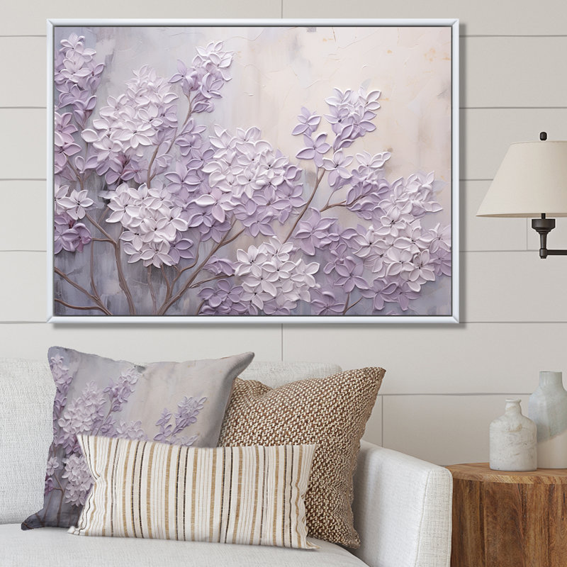 Blooming Lilac Melody I - Lilacs, art mural encadré, Reproduction avec cadre flottant, H 16 po x l 32 po, Blanc