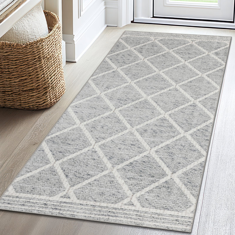 Tapis ivoire délavé à la machine Lusko Tessa, Tapis de couloir 2 pi 6 po x 8 pi, Gray Ivory