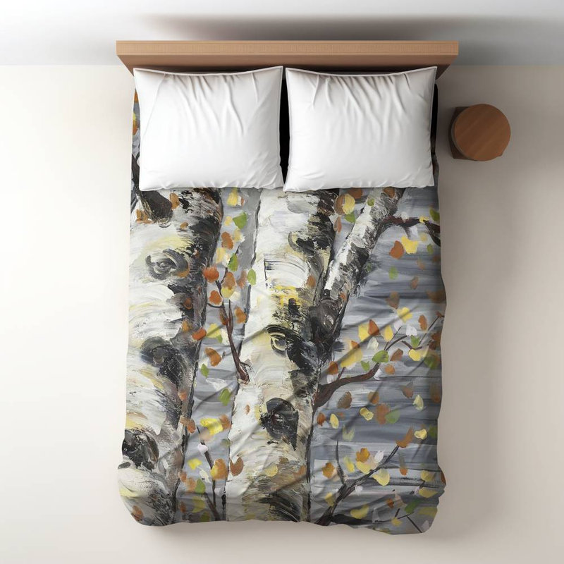 Budding White Birches Gray Duvet Cover | Landscapes Bedroom Decor