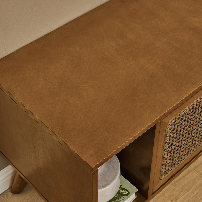 Meuble télé 67,9 po Mid-Century Modern Rattan, Brun